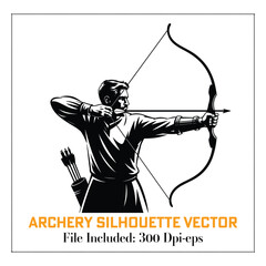 Archery silhouette vector set, bow and arrow target practice, warrior and athlete pose collection
