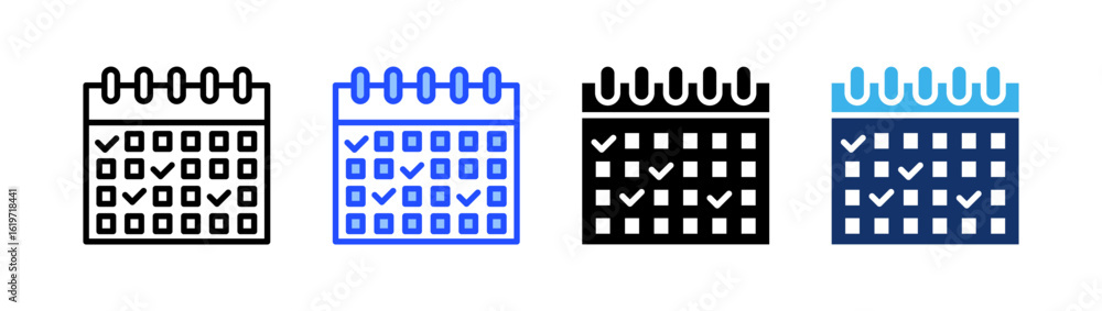 Poster content calendar icon collection with multiple styles