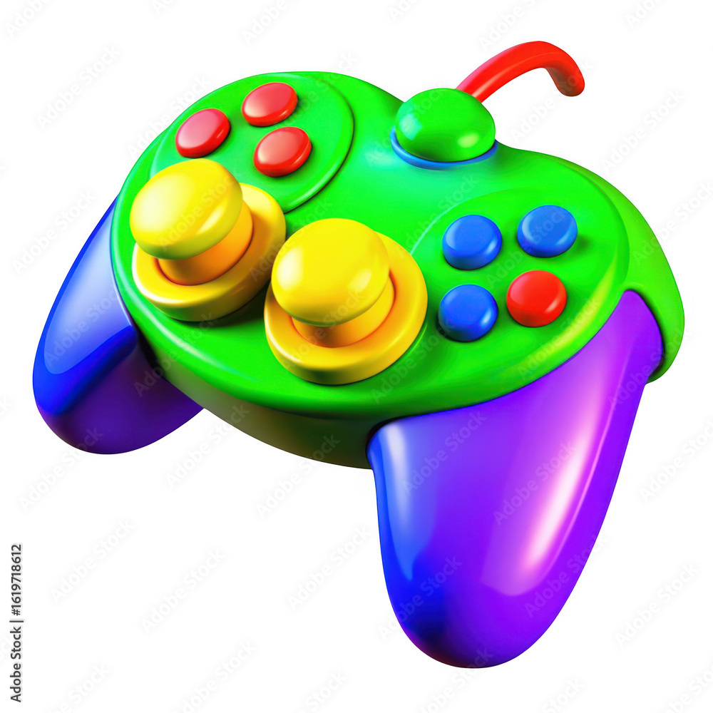 Poster 3d colorful video game controller isolated on transparent background
