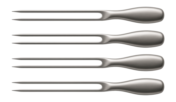 Double-pronged skewers to prevent food from spinning while grilling, ideal for use on a patio.