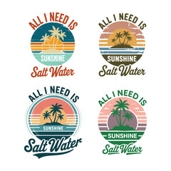 Obraz premium Tropical Beach Sunset Quote Set Sunshine Salt Water island palm trees