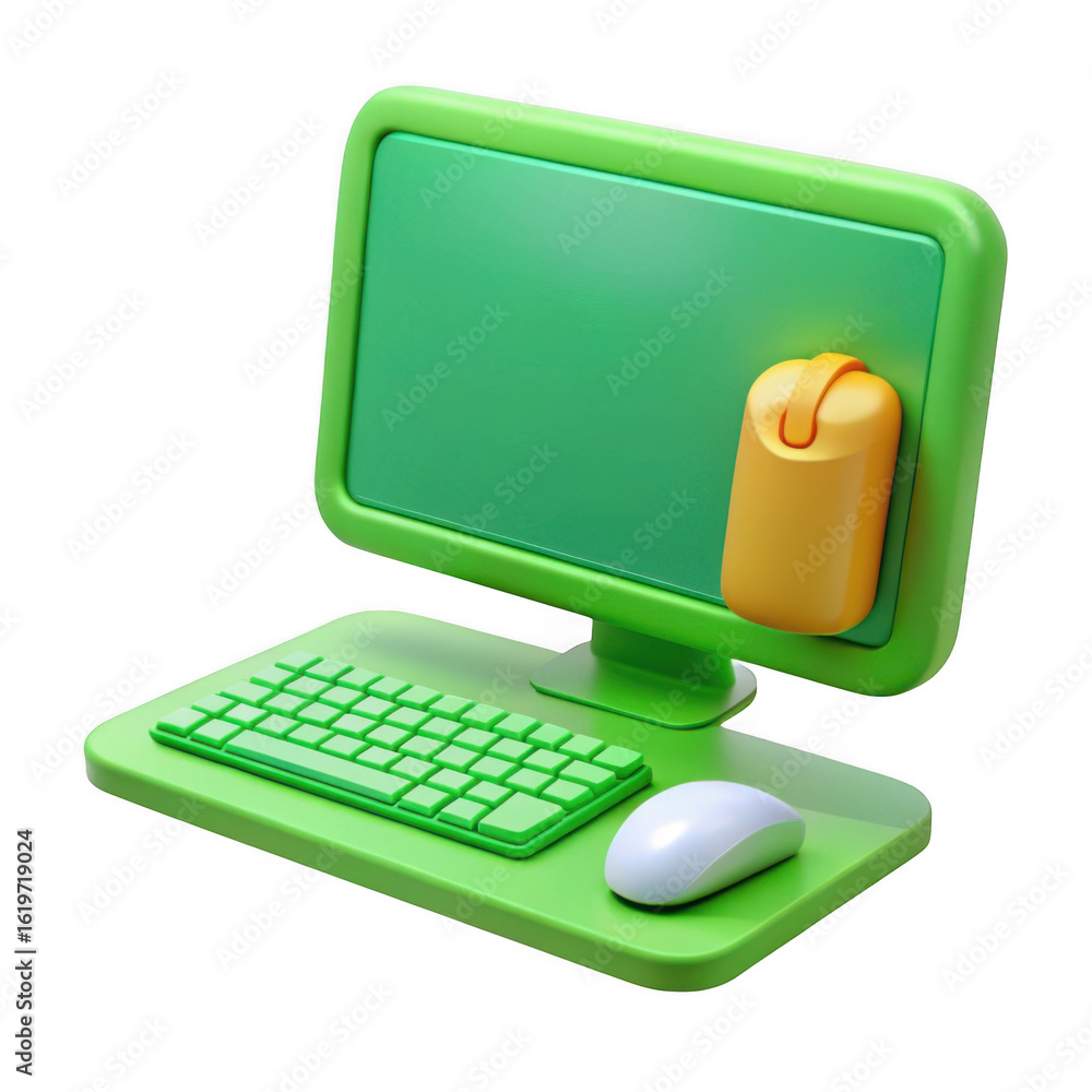 Fototapete 3d retro computer setup with green screen isolated on transparent background