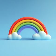 Colorful 3D Rainbow with Clouds