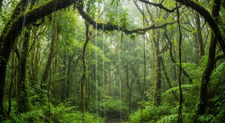 Fototapeta premium Lush rainforest, misty canopy