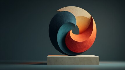 Abstract geometric sculpture on a clean white podium with subtle left-side light gradient, ideal for modern typography, minimal art concepts, and creative design backgrounds.