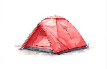 Watercolor illustration of a red camping tent (1)
