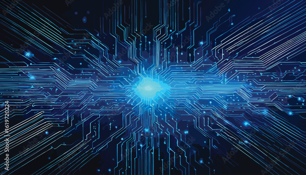 Aufkleber abstract ai digital circuit board with glowing blue lines and lights.computer motherboard with a chi