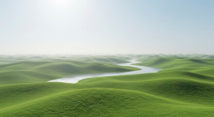 Obraz premium Serene, rolling hills and tranquil river