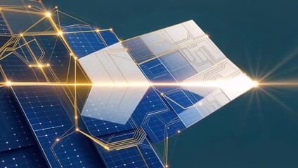 Solar panels transforming sunlight into energy with golden connections - Powered by Adobe