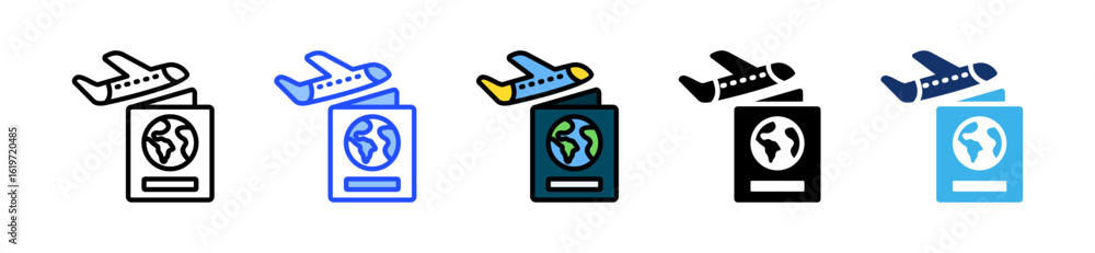 Poster virtual passport icon collection with multiple styles