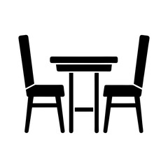 Dining table silhouette icon with two chairs minimal home setup vector for kitchen and living space visuals