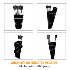 Archery silhouette vector set, bow and arrow target practice, warrior and athlete pose collection
