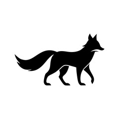 Fox silhouette in walking motion with bushy tail clever animal vector perfect for woodland and wildlife design