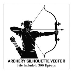 Archery silhouette vector set, bow and arrow target practice, warrior and athlete pose collection
