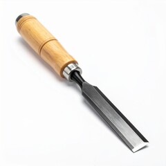 Fototapeta premium Steel Chisel with Wooden Handle for Carpentry Work on a Clean White Surface