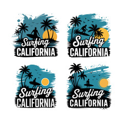 Obraz premium Four Surfing California Palm Tree Beach Designs palm trees ocean