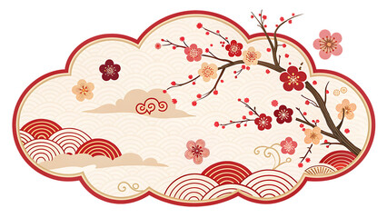 A decorative background with plum blossoms and clouds for chinese new year celebrations isolated on transparent background