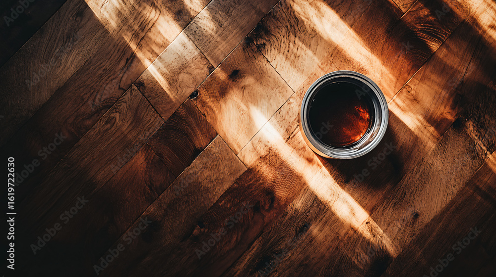 Aufkleber charming cup placed on a rustic wooden floor adding a touch of warmth and character to the room