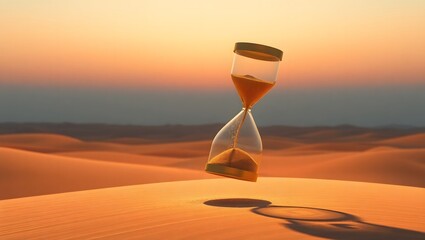 Surreal digital concept of a gigantic hour clock in the desert