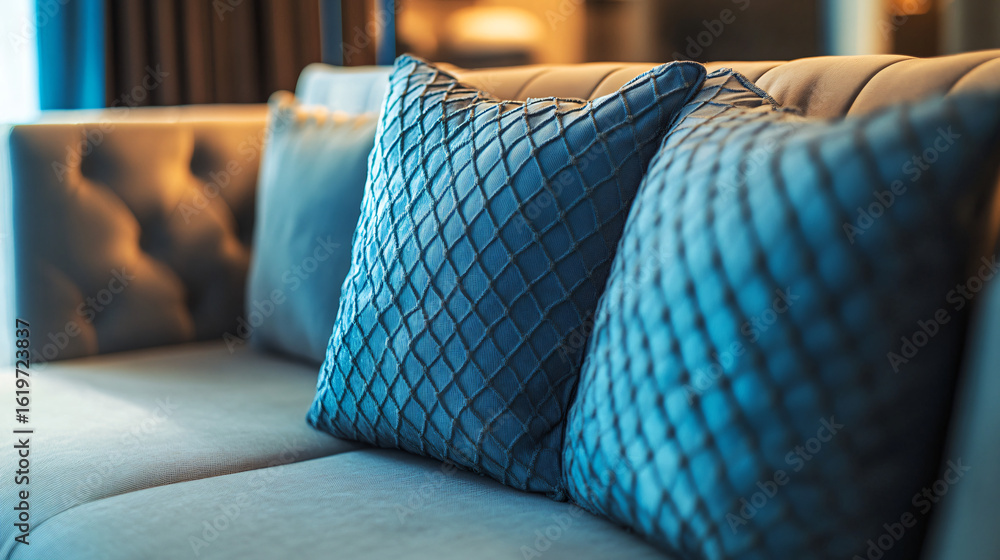 Poster simple yet comfortable couch featuring a single soft pillow adding a touch of style to the room