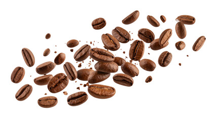 Obraz premium Scattered and separated roasted coffee beans on a white background