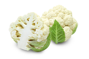 sliced cauliflower isolated on white background. head of cauliflower. clipping path