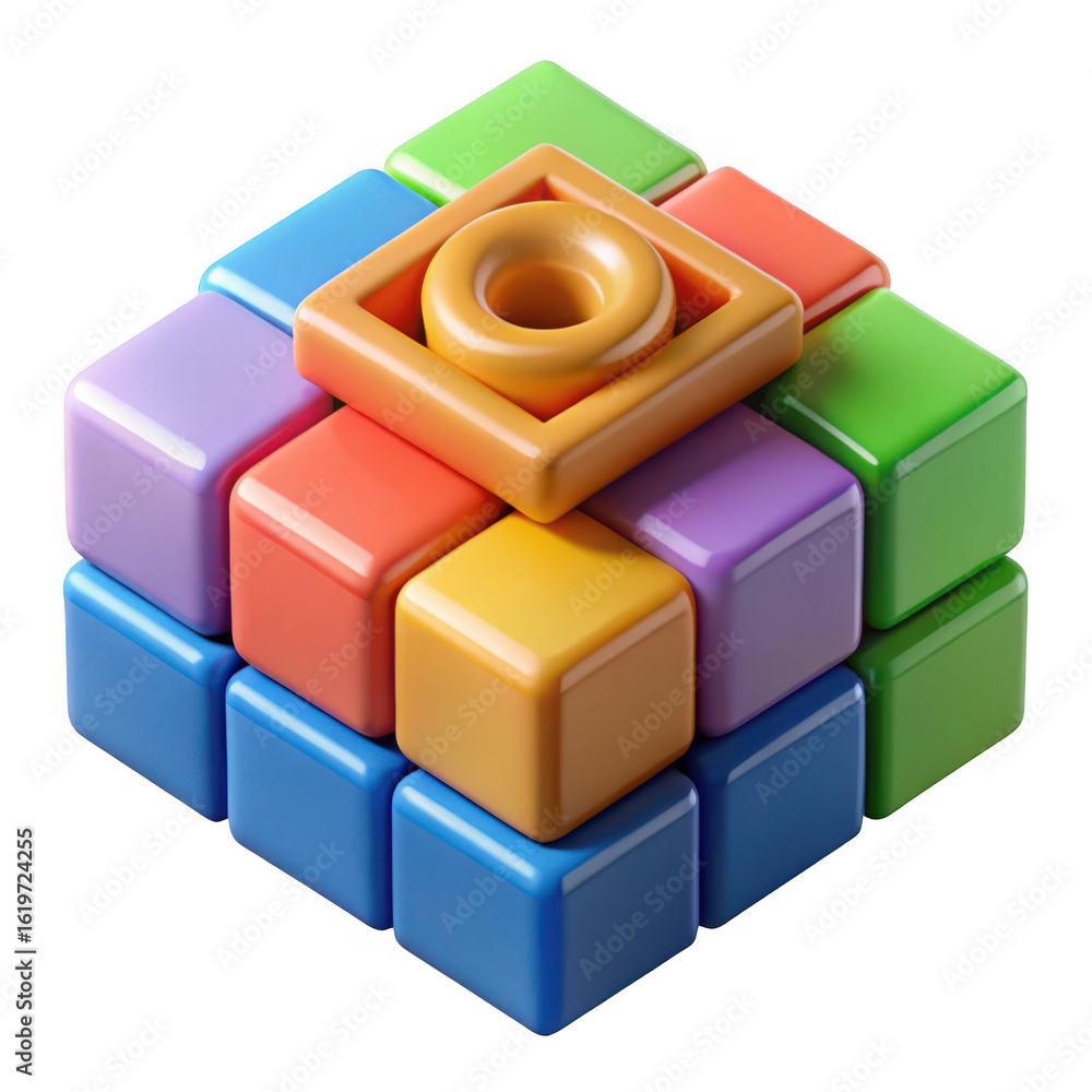 Aufkleber 3d colorful building blocks puzzle with ring isolated on transparent background