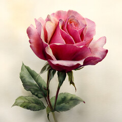A rose is painted in a watercolor