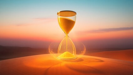 Dreamlike digital art of a huge clock in dry desert scenery