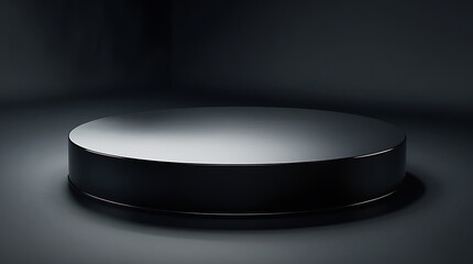 Sleek, moody studio shot of a dark pedestal with cool highlights.