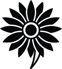 Black stylized flower with radiating petals and two stems floral bloom