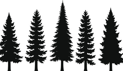 Fototapeta premium Silhouette Collection Five Evergreen Trees Vector Graphics for Design Projects