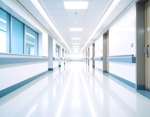 Obraz premium Empty hospital hallway, bright and clean
