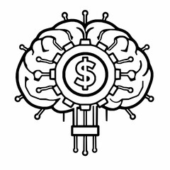 Stylized outline of a brain with a dollar sign gear at its center vector