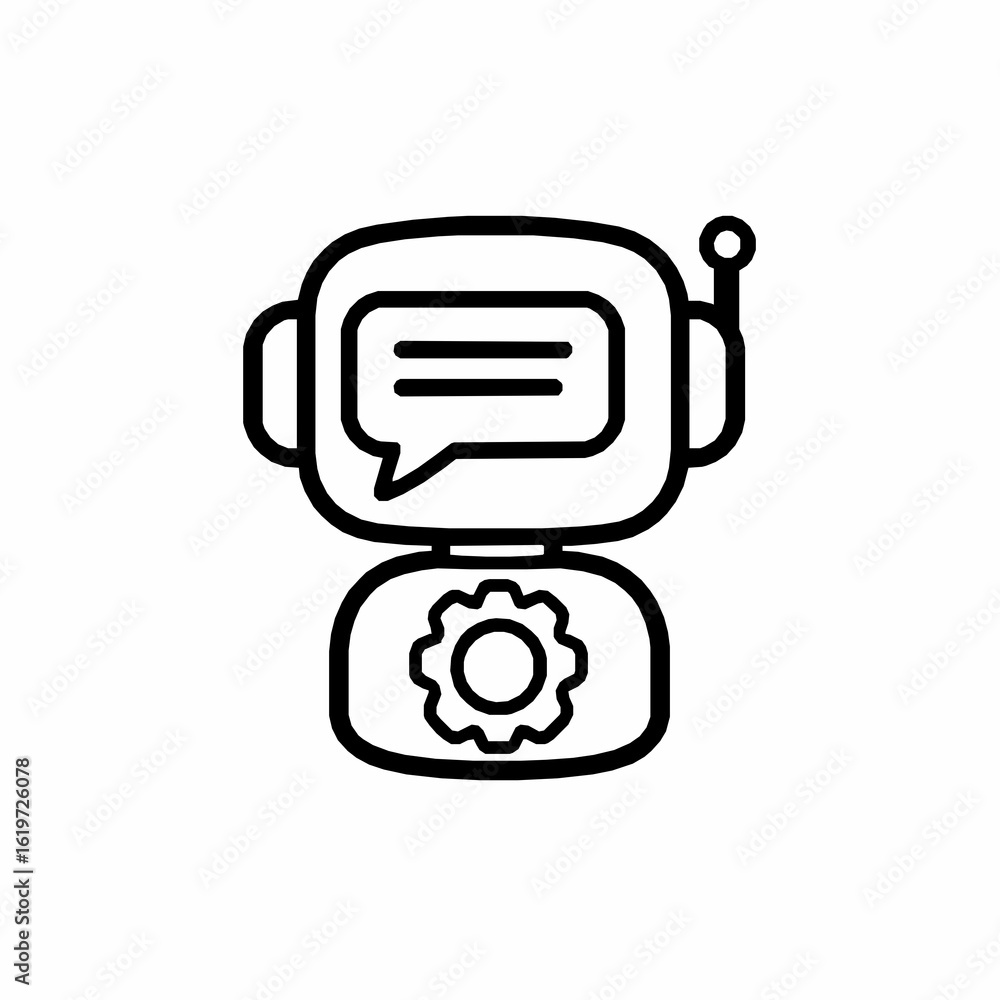 Poster chatbot icon with speech bubble and gear symbol on white background robot artificial