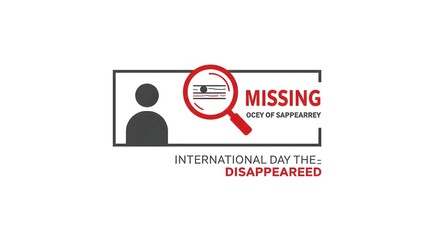 Missing person identification with magnifying glass and disappeared stamp