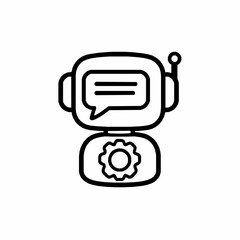 Chatbot icon with speech bubble and gear symbol on white background robot artificial