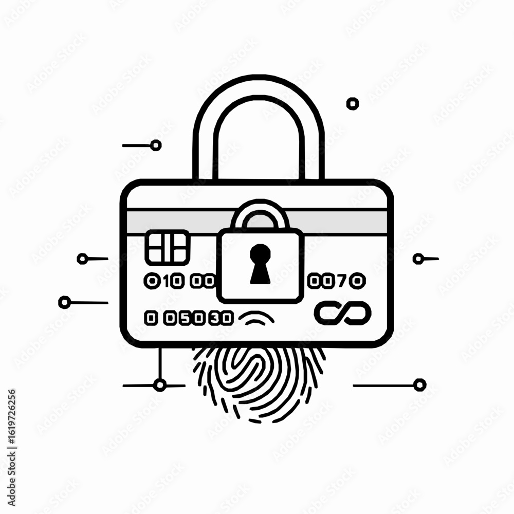 Poster credit card security lock with fingerprint and circuit lines padlock 1