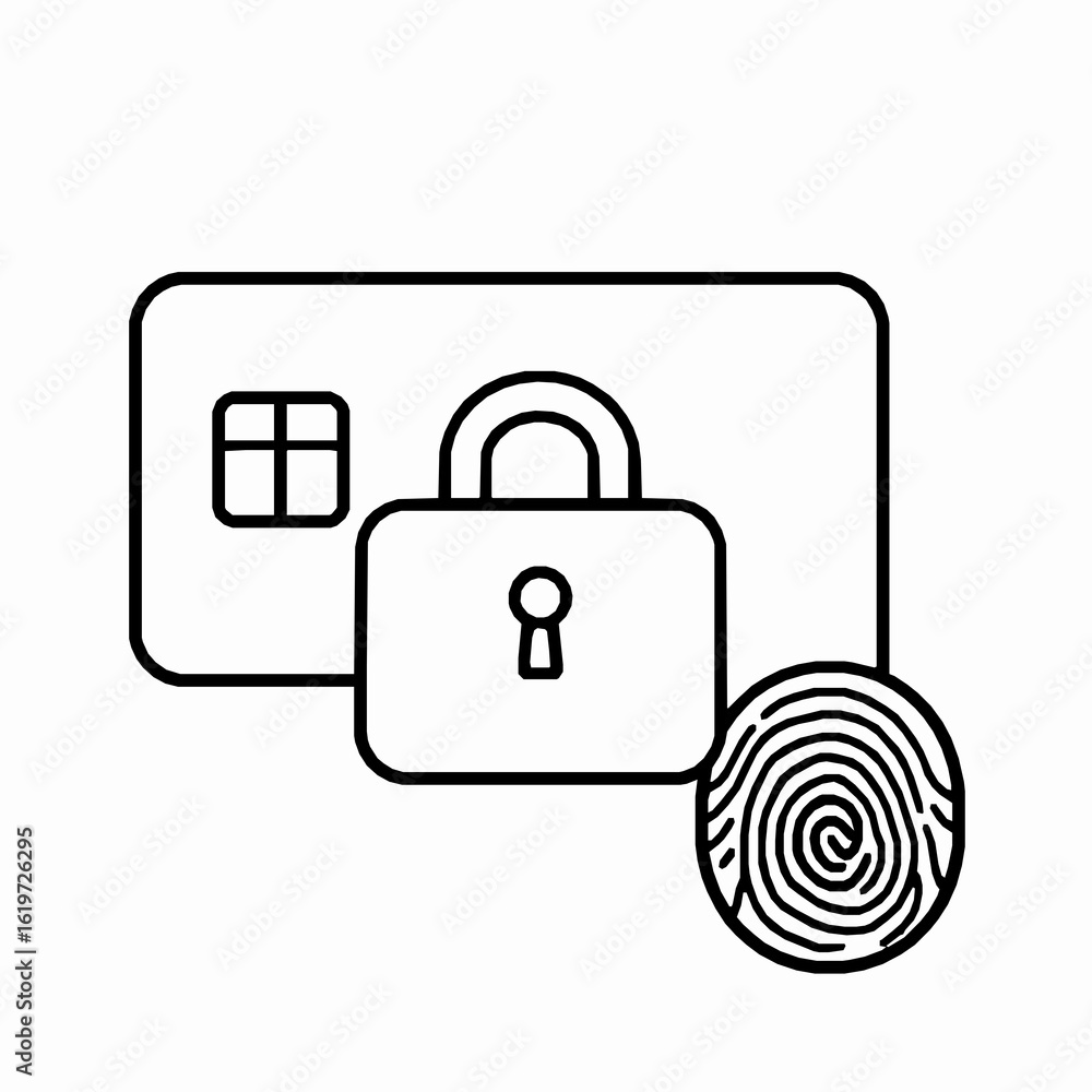 Poster credit card security lock and fingerprint authentication icon vector