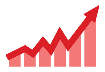 Growing business red arrow on white, Profit red arrow, Vector illustration.Business concept, growing chart. Concept of sales symbol icon with arrow moving up. Economic Arrow With Growing Trend.