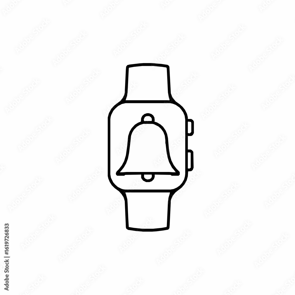 Poster black outline icon of a smartwatch displaying a bell notification symbol alert