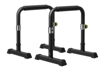 Height-adjustable parallel bars with rubber feet for stability on floors