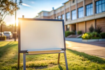 Blank easel sign in golden hour sunlight outdoors