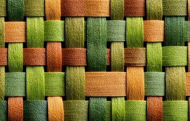 Intricate Woven Texture with Green and Brown Intertwined Strands