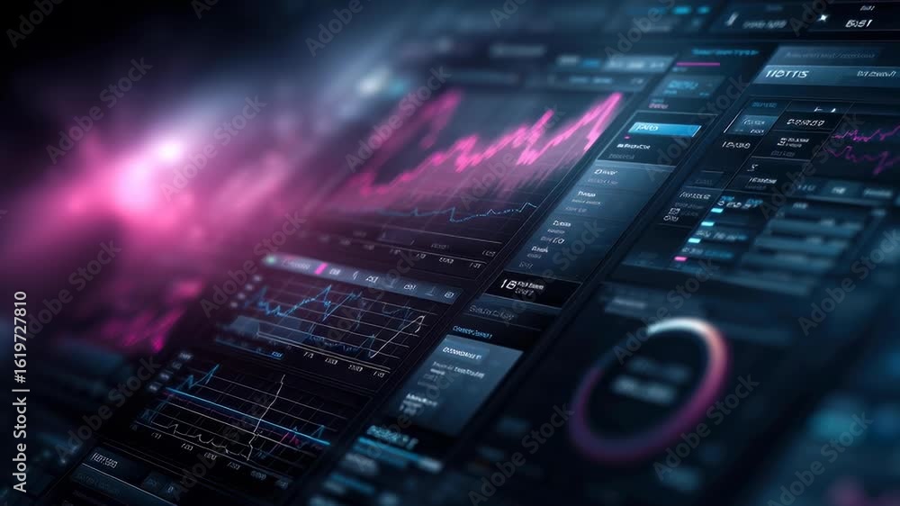 Poster close-up of a market software interface, glowing minimal user interface