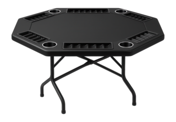 Portable folding card table with cup holders and chip trays for poker sessions