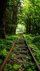 Lush forest railway tunnel