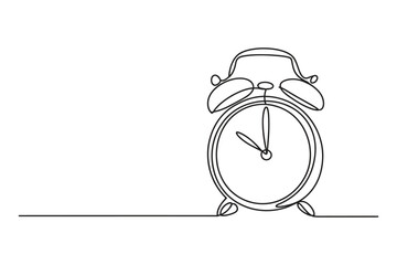 Minimal alarm clock ringing vector one line drawing time reminder wake up illustration