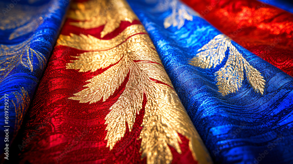 Aufkleber striking red and blue fabric textiles draped together to create a bold and dynamic visual statement