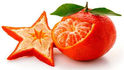 Fresh tangerine and star-shaped slice on a clean background showcasing juicy fruit and vibrant color contrast
